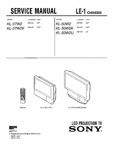 sony KL-37W2 KL-50W2 Sony KL-37W2 KL-50W2 service manual